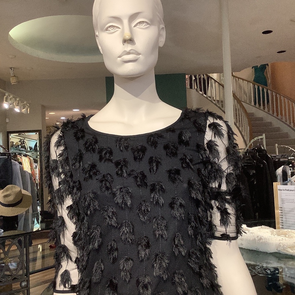 Fabulous fun eyelash 3/4 sleeve top black on sheer stretchy and cool